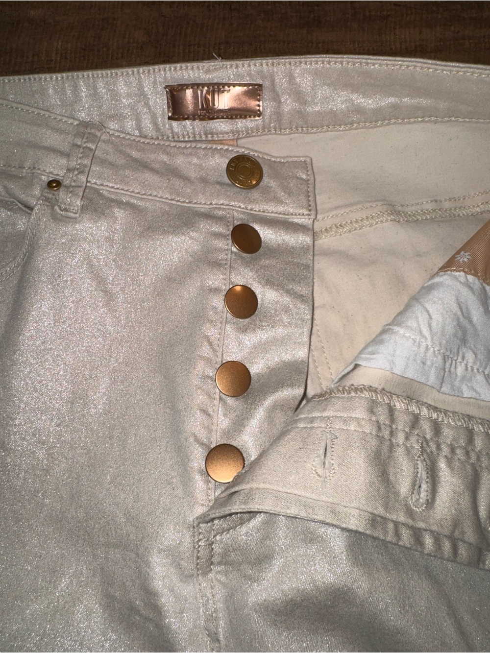 KUT From The Kloth Charlize High Rise Cigarette Jeans Women’s 10 Metallic Champa - Picture 6 of 9